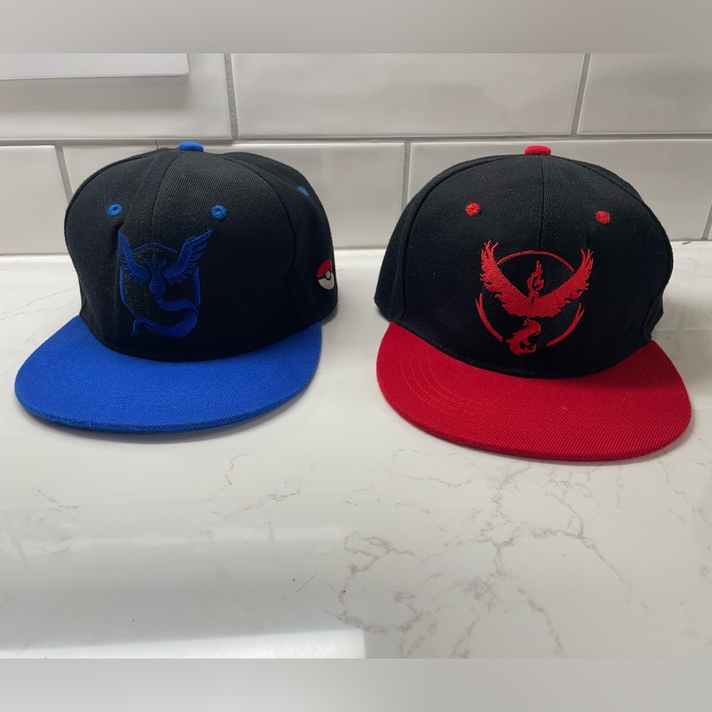 2 Pokémon SnapBack Baseball Style Flat Bill Hats Caps Lot